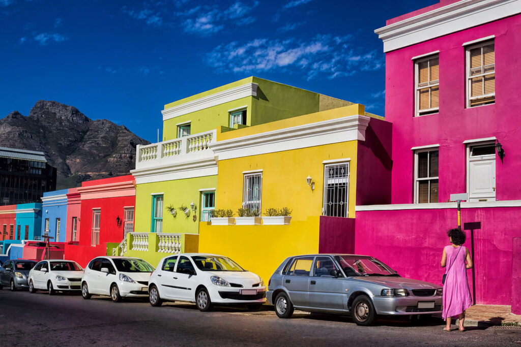 Bunte Häuser im Stadtteil Bo-Kaap in Kapstadt